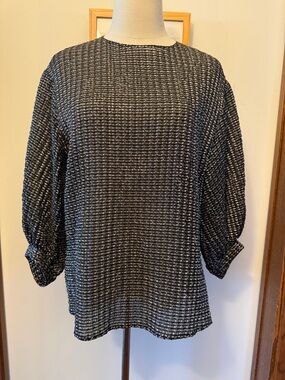 Akris Punto Black and Silver Textured Long-Sleeve Blouse